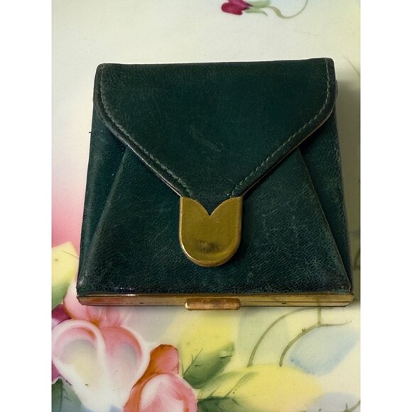Vintage 40's Dorset 5th Ave Green Leather Compact Coin Purse - Picture 13 of 15